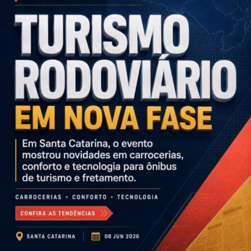 Turismo rodoviário em nova fase durante a AETTUSC 2026 com destaque para conforto, tecnologia e novas carrocerias para ônibus de turismo e fretamento.