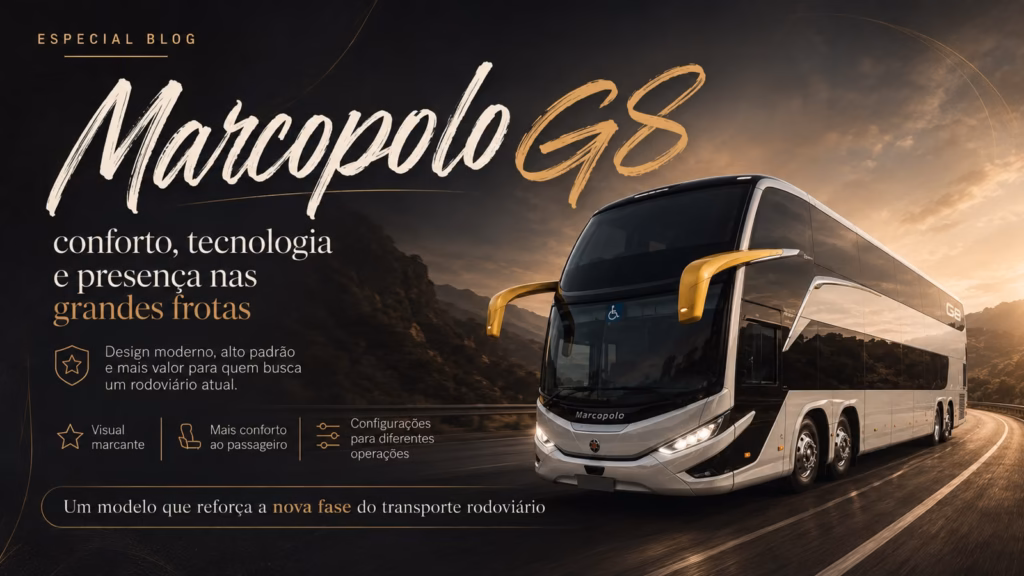 Ônibus Marcopolo G8 à venda com destaque para os modelos Paradiso e Viaggio da Geração 8.
