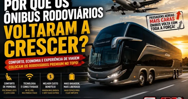 Ônibus rodoviário premium moderno utilizado em viagens interestaduais no Brasil