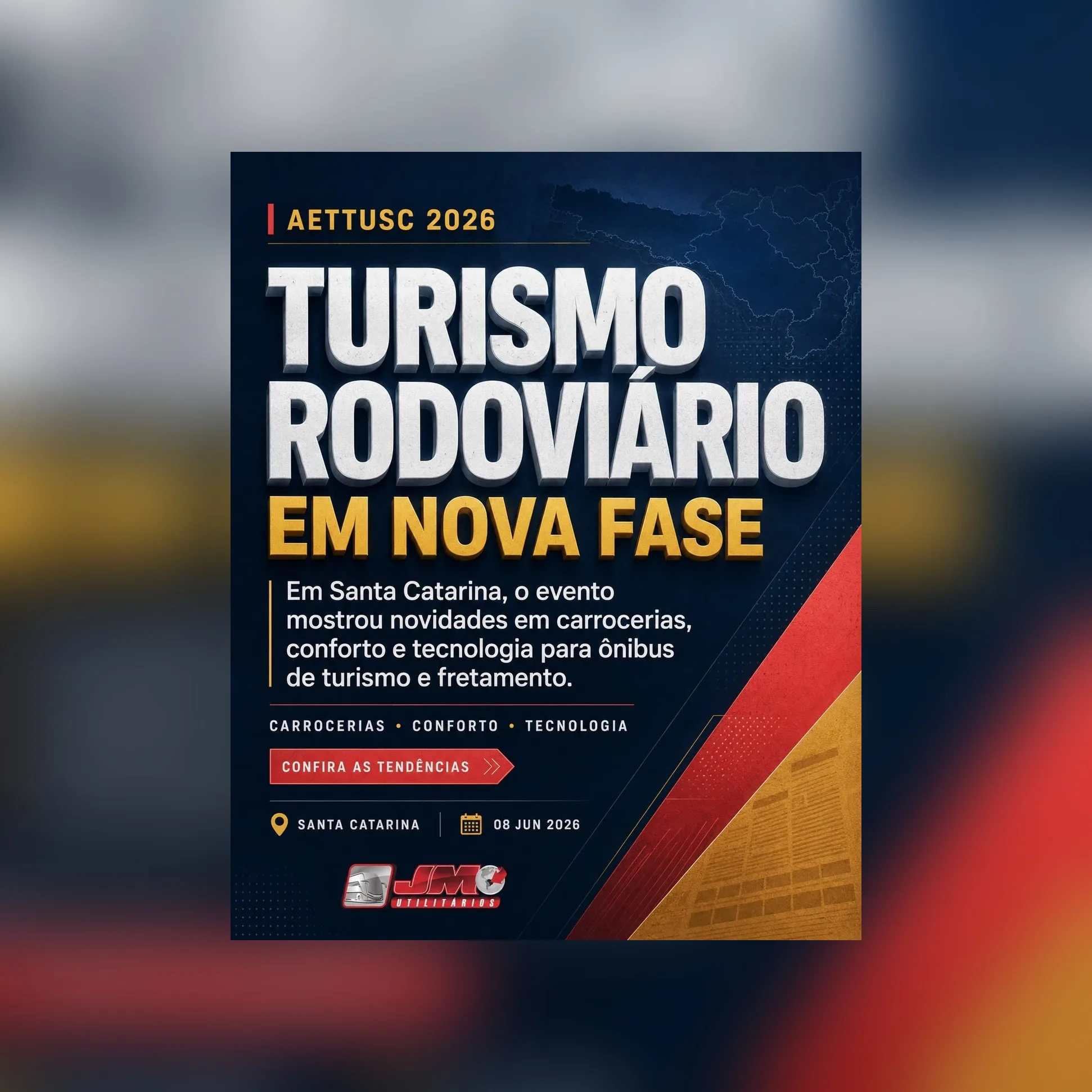 Turismo rodoviário em nova fase durante a AETTUSC 2026 com destaque para conforto, tecnologia e novas carrocerias para ônibus de turismo e fretamento.