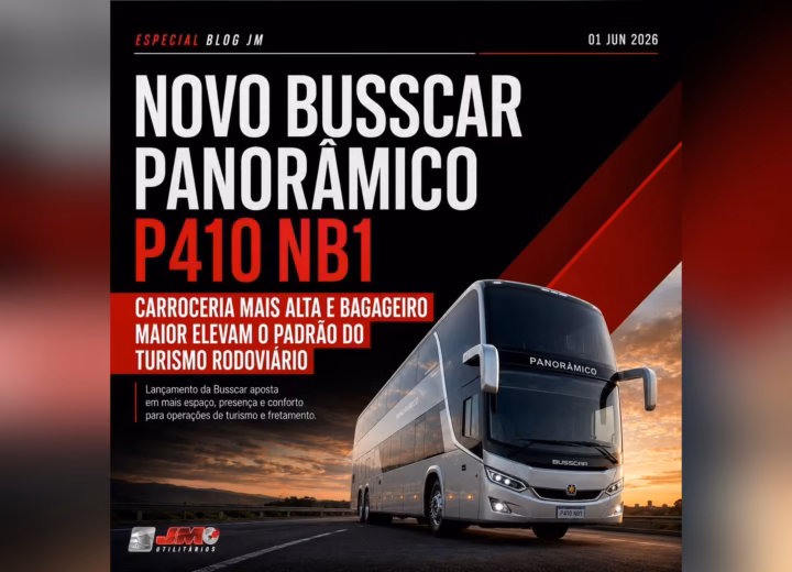 Novo Busscar Panorâmico P410 NB1 para turismo e fretamento com mais espaço interno e bagageiro ampliado