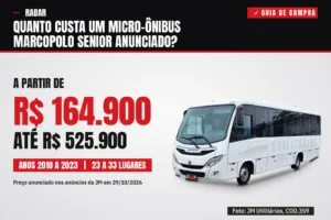 Capa do guia: micro-ônibus Marcopolo Senior branco (COD.359), preço anunciado de R$ 164.900 a R$ 525.900