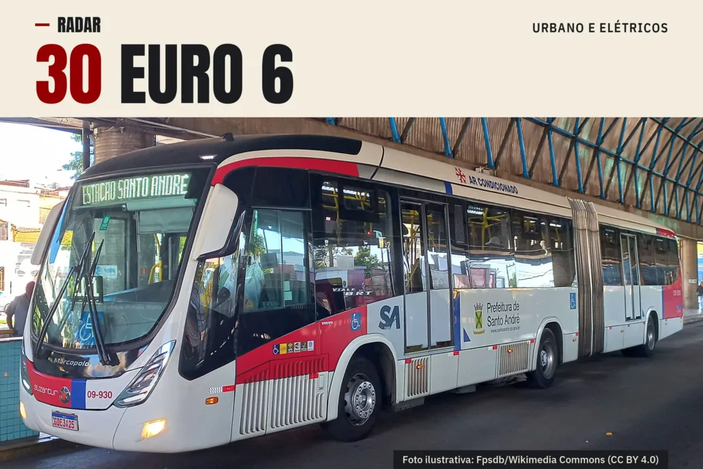 Capa do Radar sobre ônibus Euro 6 em Santo André, com foto ilustrativa de ônibus articulado do transporte municipal em terminal da cidade