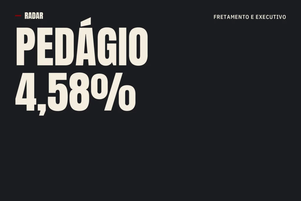 Arte do Radar sobre o pedágio eletrônico da Novo Litoral, com a chamada Pedágio 4,58% em letras claras sobre fundo escuro